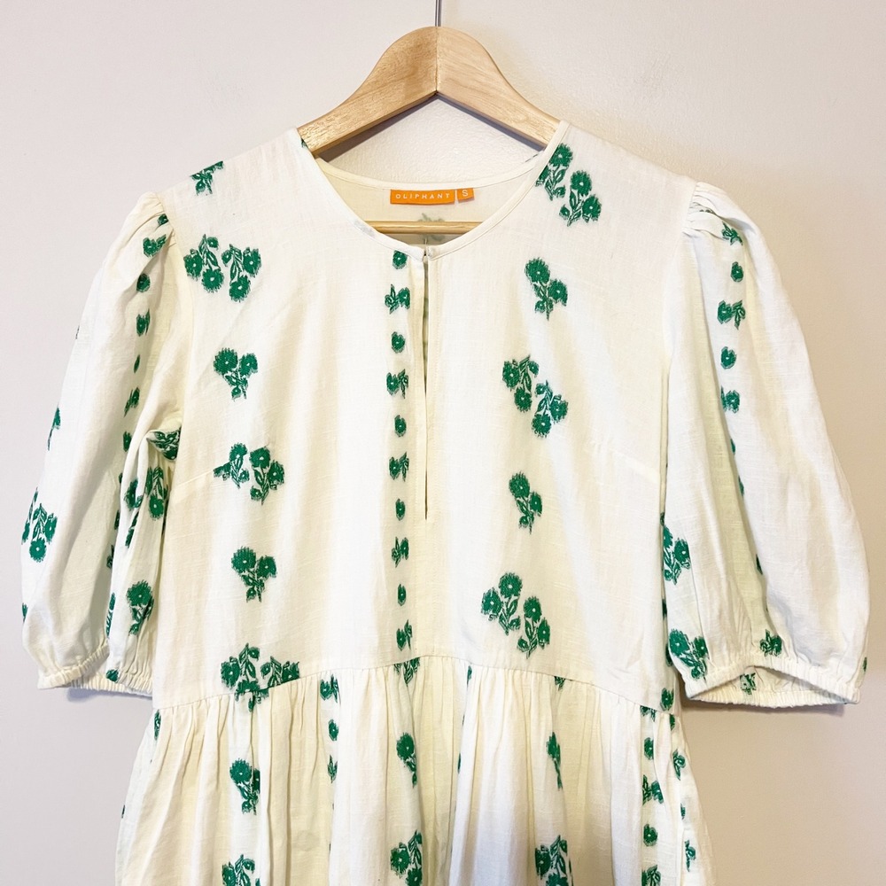 Oliphant Cotton Puff-Sleeve Tiered Maxi Dress Green Wicklow Size Small - Picture 3 of 9